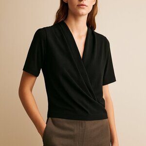 NWT Zara Black Faux Wrap Crop Top Sz M
